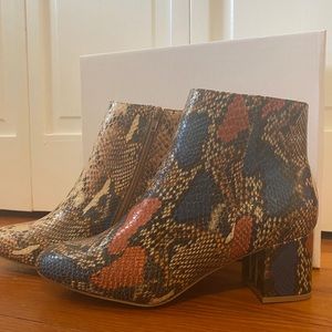 Multi Color Snake Print Block Heel Booties
